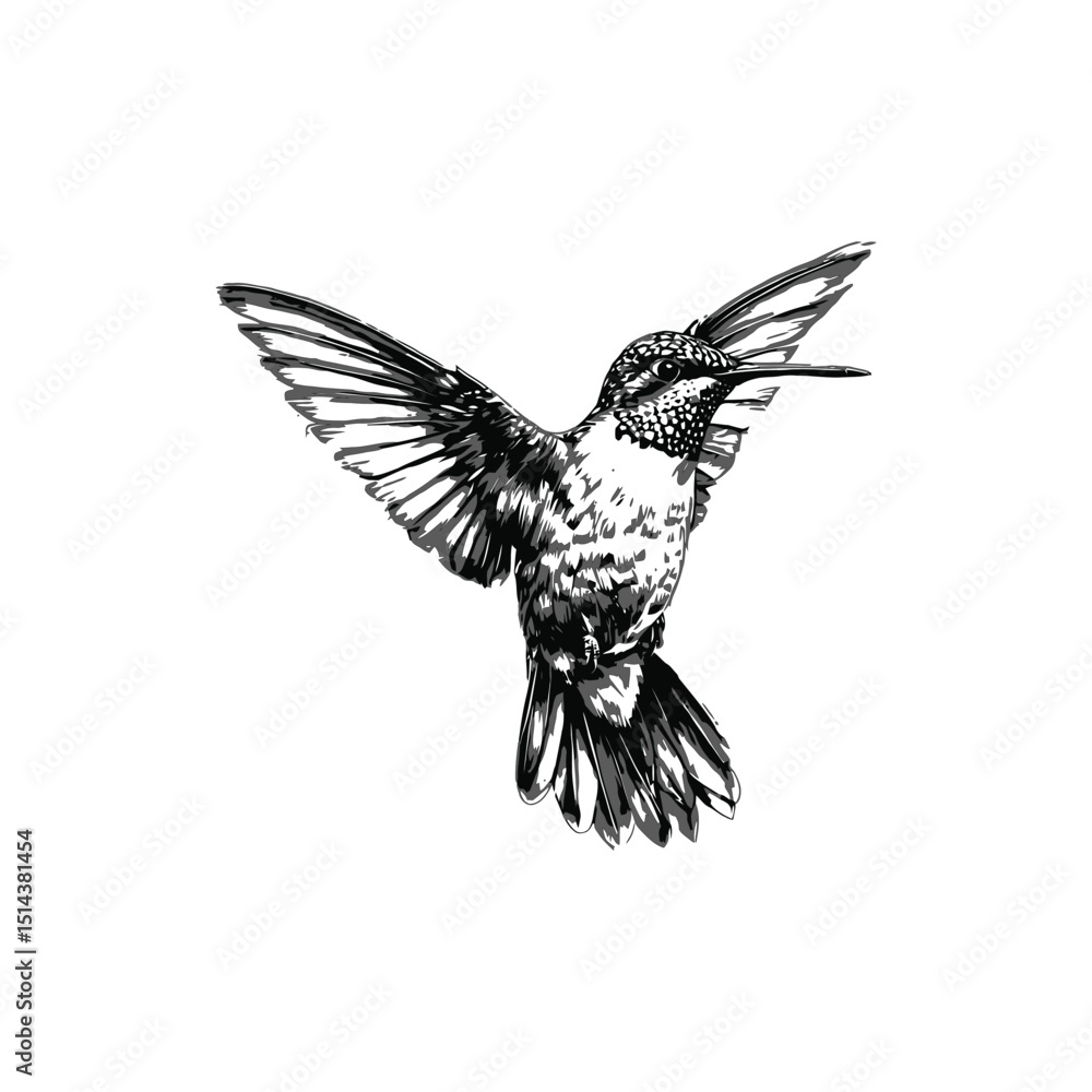 Fototapeta premium Detailed Hummingbird Drawing Black and White Sketch Art
