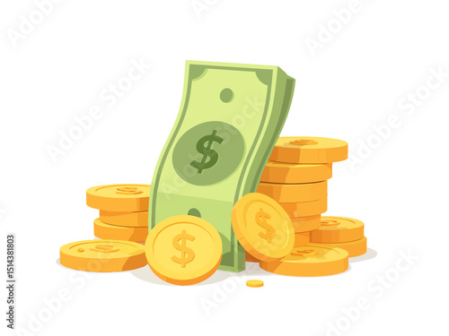 Cash and golden coins semi flat colour vector object