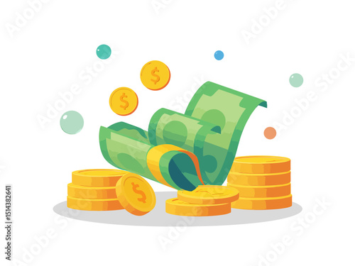 Cash and golden coins semi flat colour vector object