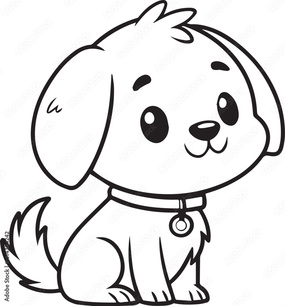 Obraz premium cute adorable puppy dog,simple black and white dog vector cartoon,line art minimalist digital illustration