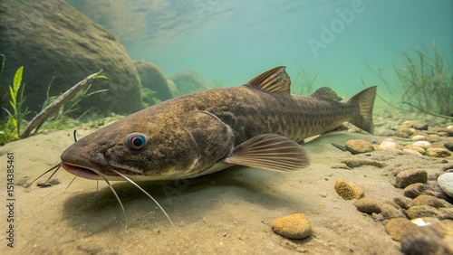 Shoal of Brown Bullhead and Native Fish in Natural Lake Habitat