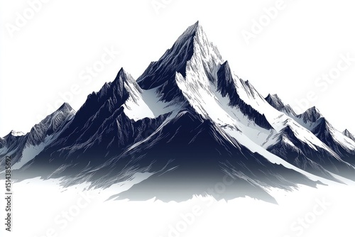 Majestic snow-capped mountain range illustration with a dramatic dark blue gradient.