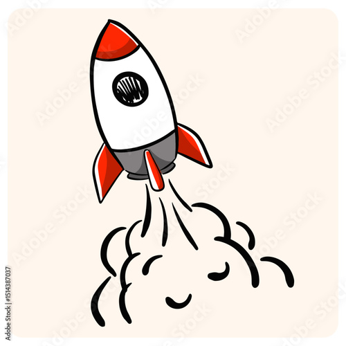 Cartoon Rocket Blasting Off with Smoke Trail