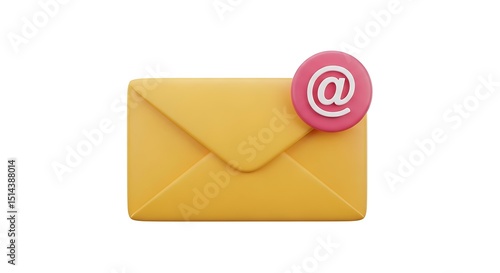 3d render of yellow email envelope with at symbol