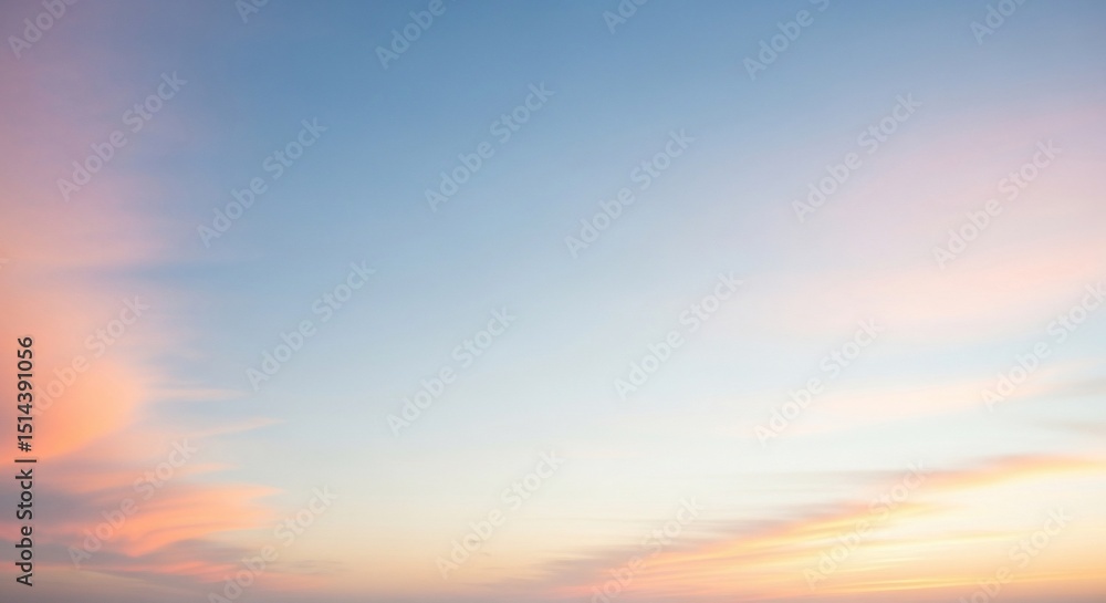 Obraz premium Pastel Sky at Sunset: Soft Hues of Blue, Pink, and Gold Blend in a Tranquil Scene