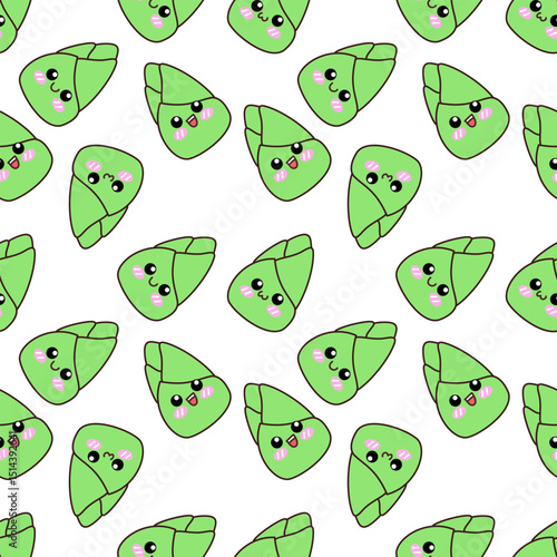 Cute Kawaii Bamboo Shoot Seamless Pattern on White Background