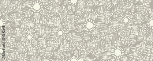 Abstract flower and leaves seamless pattern with dot style.	