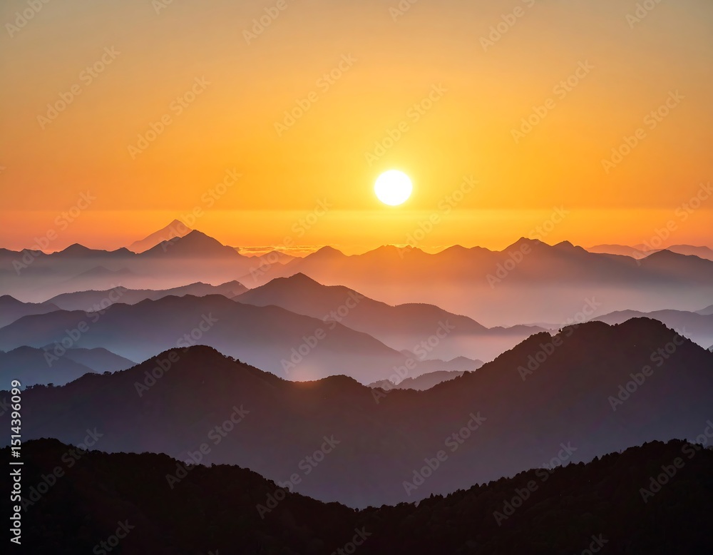 Obraz premium Sunrise over layered mountain ranges