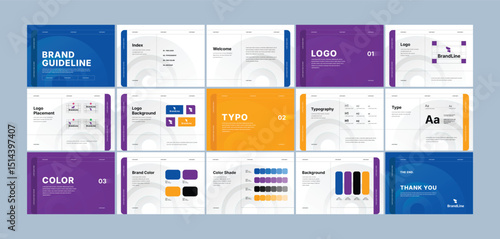 Brand identity design template. Creative brand guidelines layout. Logo and brand strategy guide. Brand manual presentation. Brand strategy design. Logo guideline book.	