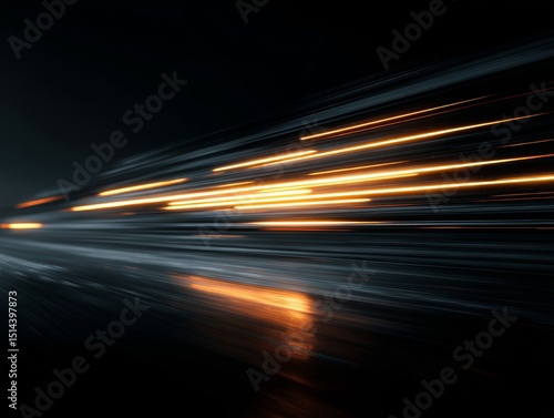 Abstract Orange And Yellow Light Trails On Dark Road At Night