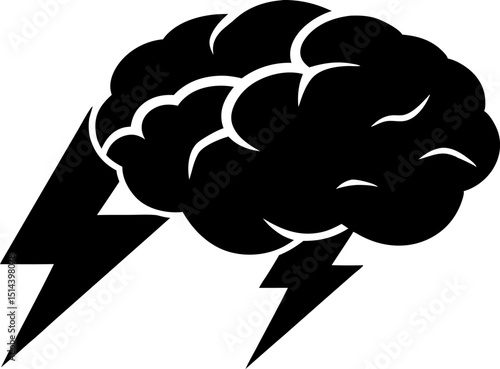 Brain With Lightning Bolt Silhouette Vector Illustration