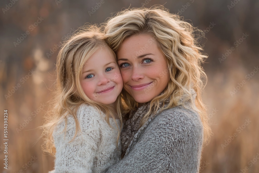 Obraz premium Mother and Daughter Embrace Outdoors in Soft Light