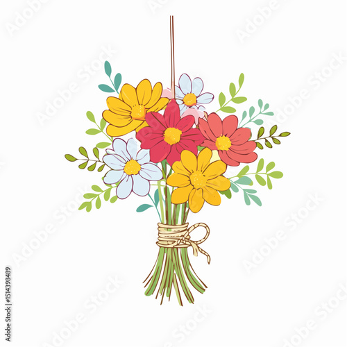 An upside-down bouquet for drying — perfect for vintage kitchen art or botanical journals.