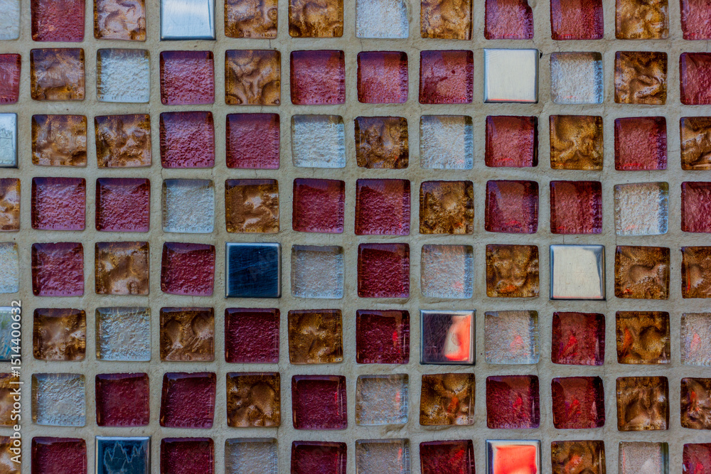 Colorful Mosaic Tile Pattern Featuring Metallic Texture and Reflective Pieces Colorful Mosaic Tile Pattern Featuring Metallic Texture and Reflective Pieces