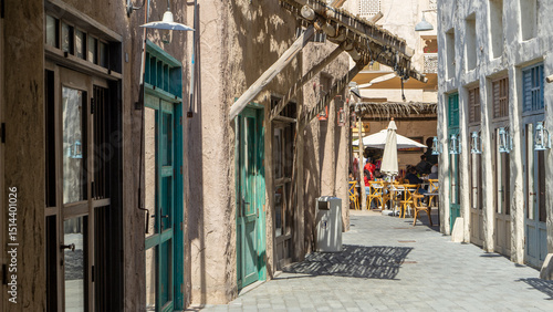 Photography Street of Dubai old city or town or old village Al Seef Khor in Al Fahidi neighb