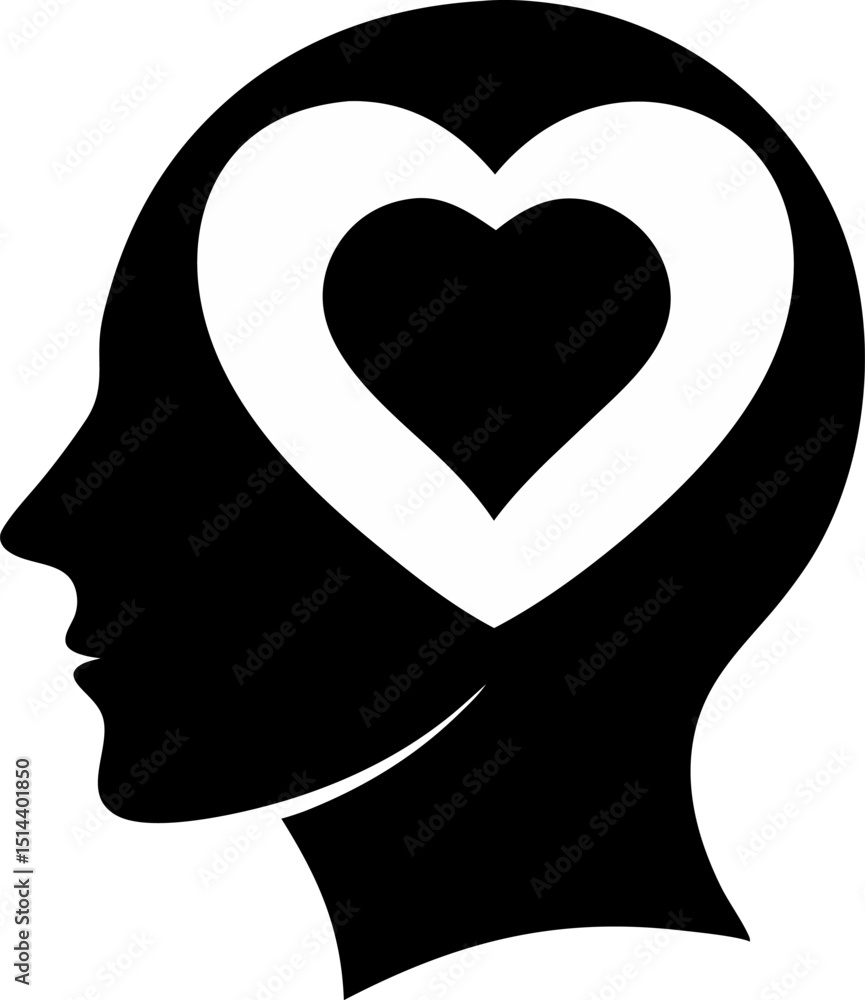 Head With Heart Silhouette Vector Illustration Head With Heart Silhouette Vector Illustration