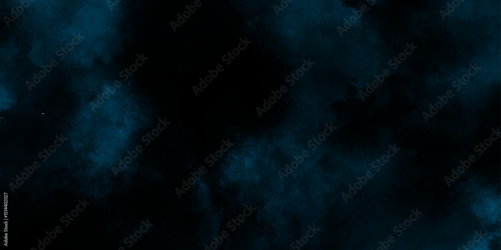 Fototapeta premium Fog or smoke blue color isolated black background, evoking a sense of depth and tranquility, Watercolor fireless candle on dark wall background, abstract blue smoke grange moves on black background.