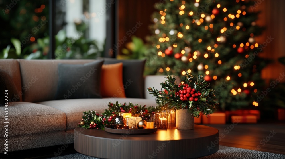 Cozy Living Room with Christmas Tree Decorated with Lights and Ornaments Du Holiday Season Cozy Living Room with Christmas Tree Decorated with Lights and Ornaments Du Holiday Season