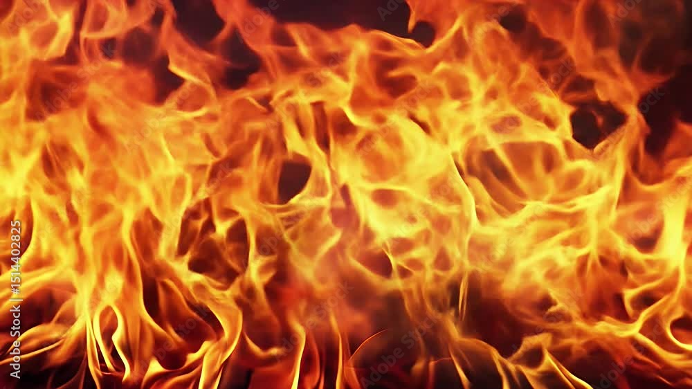 Close Up of Dynamic Flame with Intense Orange and Yellow Hues Creating a Powerful Mesmerizing Fire Background, Abstract Close Up of Dynamic Flame with Intense Orange and Yellow Hues Creating a Powerful Mesmerizing Fire Background, Abstract