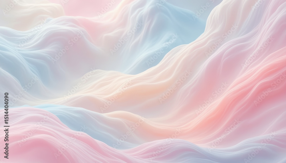Fototapeta premium Soft pastel hues merge in dreamy landscape, creating serene and ethereal atmosphere. gentle waves of color evoke sense of calm and tranquility, perfect for artistic inspiration