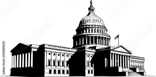 classical architecture,neoclassical architecture,government building,capitol building,monumental architecture,silhouette,black and white
