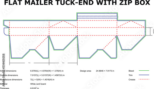 Flat mailer tuck end with zip box die cut template design
