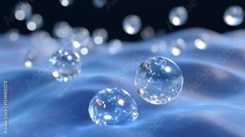 Wallpaper Mural Glowing hyaluronic acid molecules float in luminous gel, creating serene and futuristic atmosphere. translucent spheres reflect light beautifully, enhancing ethereal scene Torontodigital.ca