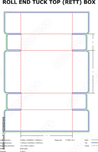 Roll end tuck top rett box packaging template diagram