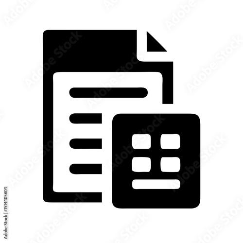 Silhouette document with data entry grid icon on transparent background for web and graphic design