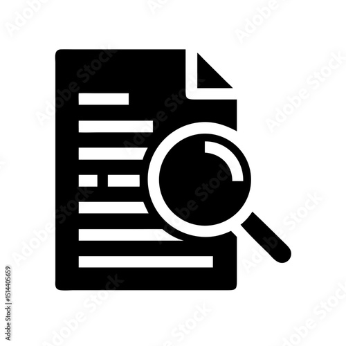 Silhouette document with magnifying glass icon on transparent background for web and graphic design