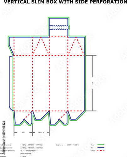 Vertical slim box packaging template side perforation die-cut design