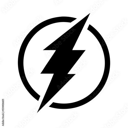 Silhouette lightning bolt circle icon on transparent background for web and graphic design