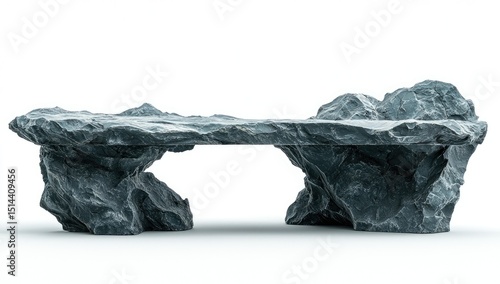 Gray stone bench with sculpted edges.