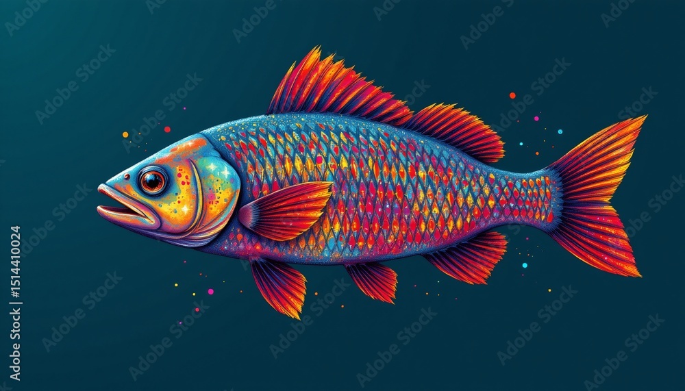 Fototapeta premium a pointillist artwork of fish keeping, positioned left, ,no text, no logo, teal gradient background