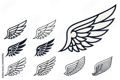 Elegant Wing Logo Designs. bird, bat, eagle, and minimalist wing icons for branding, tattoos, emblems, or fantasy design projects