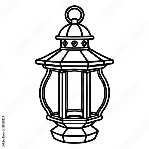  A vintage lantern, lamp line art vector illustration on white background.
