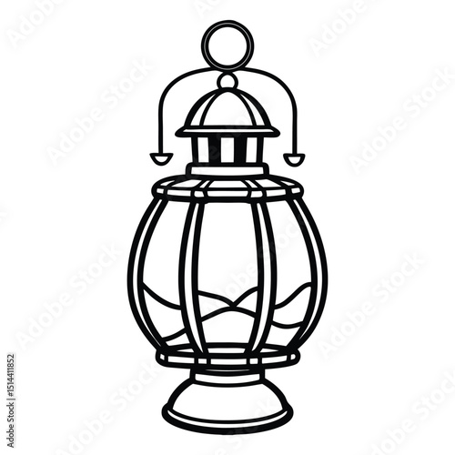  A vintage lantern, lamp line art vector illustration on white background.