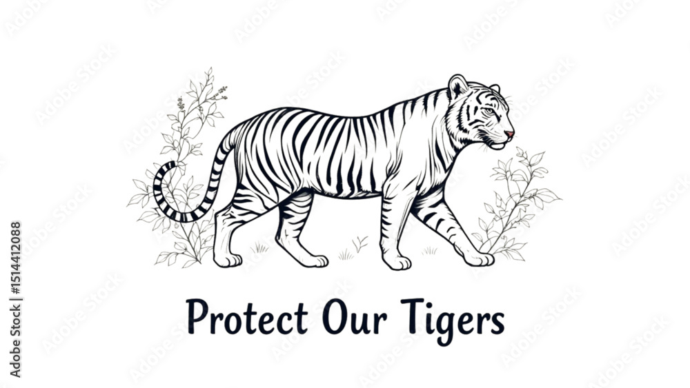 Naklejka premium Endangered White Tiger Conservation and Protection
