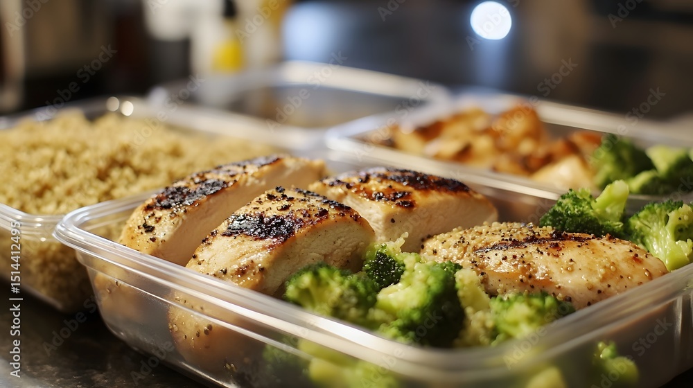 Healthy Meal Prep with Grilled Chicken, Broccoli, and Quinoa in Containers Healthy Meal Prep with Grilled Chicken, Broccoli, and Quinoa in Containers