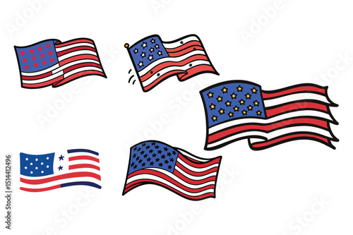 Set of patriotic american flag vector illustration on white background.
