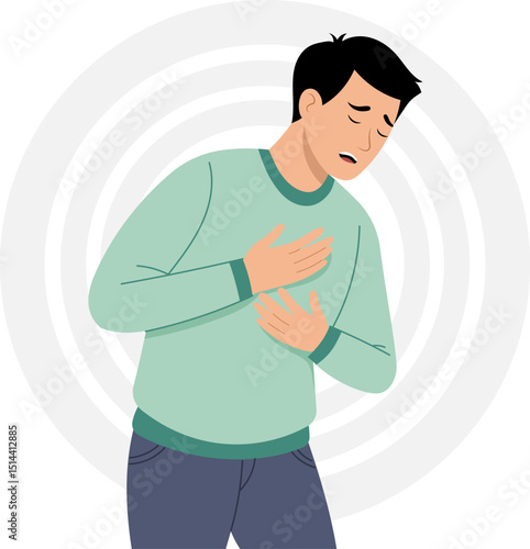 Man Experiencing Chest Pain Illustration of Sadness and Discomfort