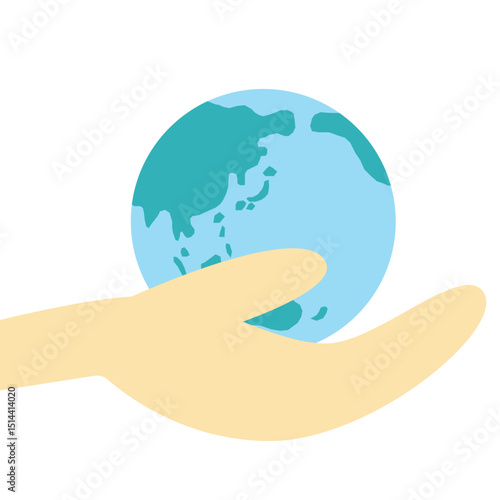地球と手のシンプルなイラスト：エコ・世界・未来 - Simple Earth and Hand Illustration: Eco, World, and Future