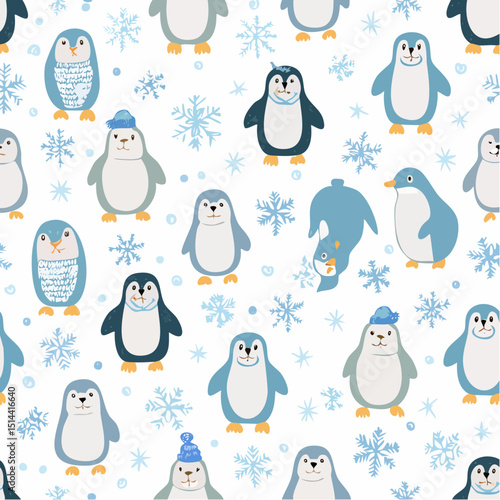 Cool doodle animals from the Arctic, repeating for use in cozy or winter-themed kids' designs.