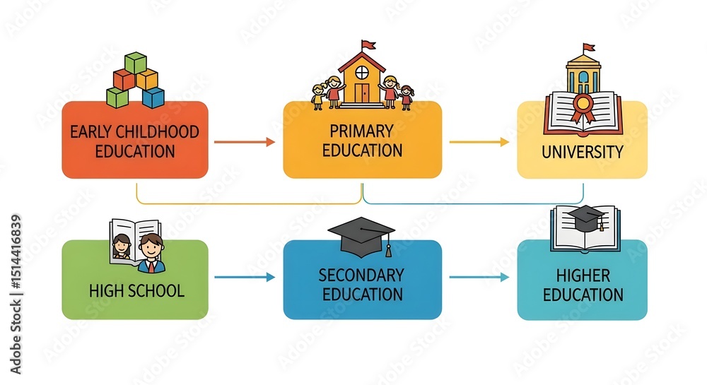Fototapeta premium A diagram showing the different stages of education from early childhood to university