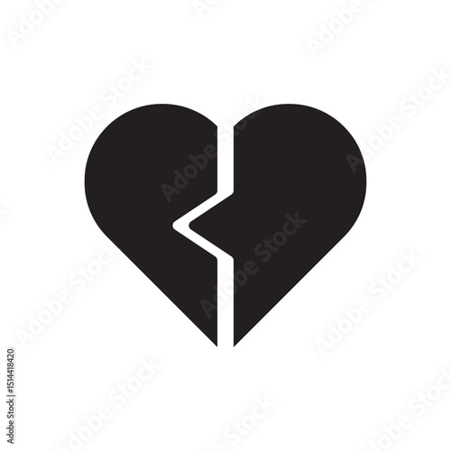 Black heart split in half, symbolizing heartbreak, sadness, or emotional pain.