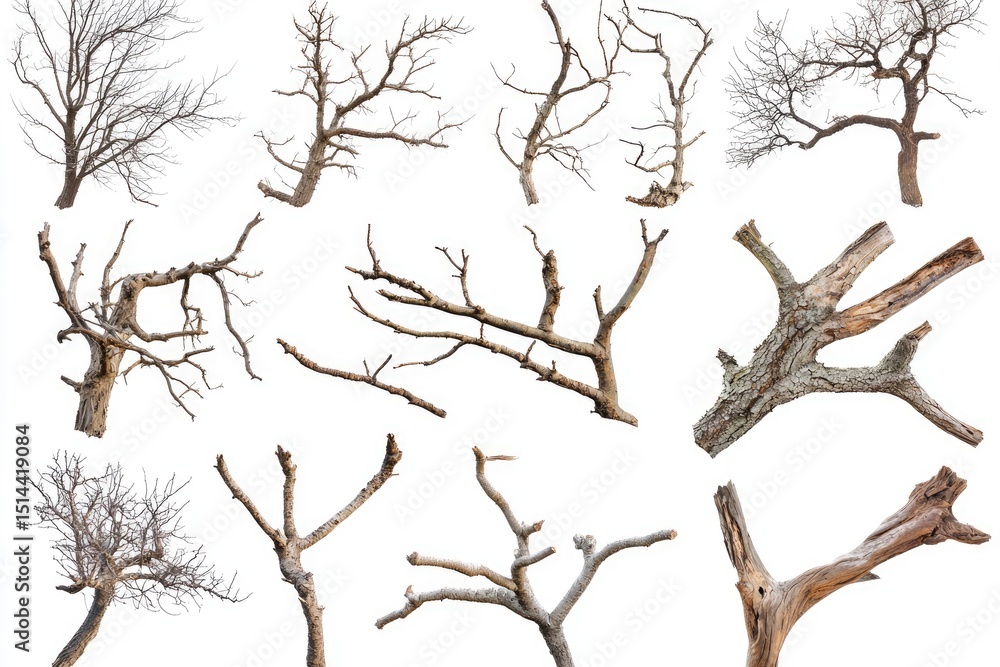 Obraz premium Collection of various dead tree branches and trunks.