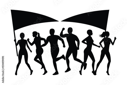 "Marathon Runners Silhouette – Group of Men and Women Running – Vector Illustration"

