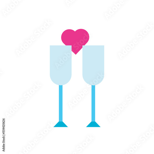 Romantic toast vector with two champagne flutes and a pink heart, perfect for weddings or Valentine's Day.