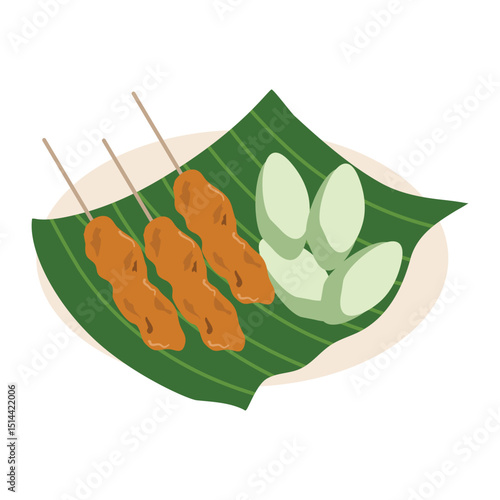 Satay indonesian food, Sate Ayam (Chicken satay) with lontong