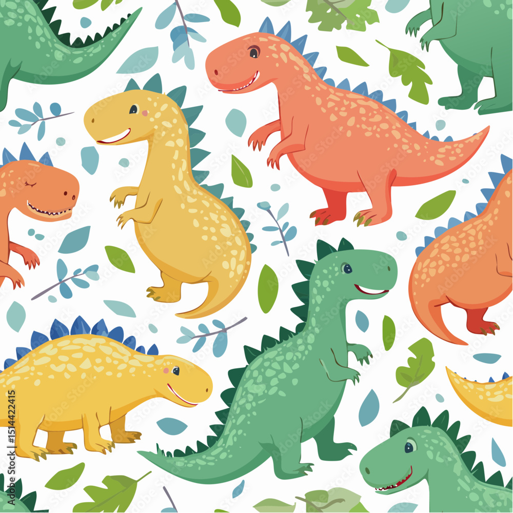 Obraz premium Little doodle dinosaurs marching in a cute loop, great for boys' decor, books, and t-shirts.